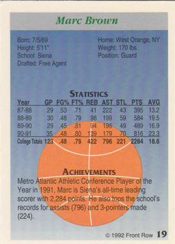 1991-92 Front Row Premier #19 Marc Brown Back