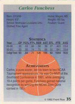 1991-92 Front Row Premier #35 Carlos Funchess Back