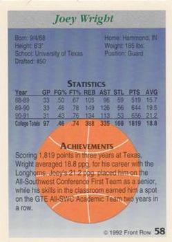 1991-92 Front Row Premier #58 Joey Wright Back