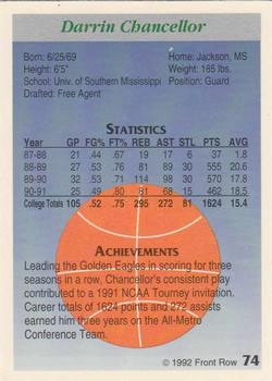 1991-92 Front Row Premier #74 Darrin Chancellor Back