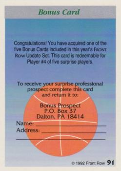 1991-92 Front Row Premier #91a Bonus Card 4 Back