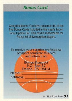 1991-92 Front Row Premier #93a Bonus Card 5 Back