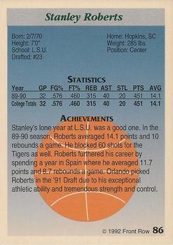 1991-92 Front Row Premier #86b Stanley Roberts Back