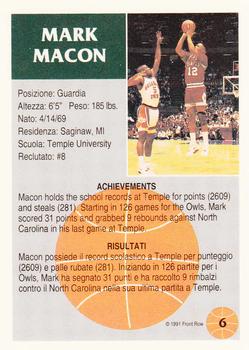 1991 Front Row Italian/English #6 Mark Macon Back