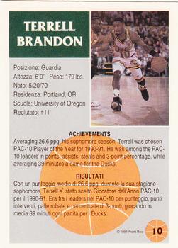 1991 Front Row Italian/English #10 Terrell Brandon Back