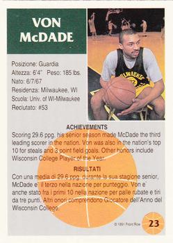 1991 Front Row Italian/English #23 Von McDade Back
