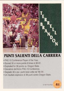 1991 Front Row Italian/English #41 Terrell Brandon Back