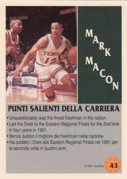 1991 Front Row Italian/English #43 Mark Macon Back