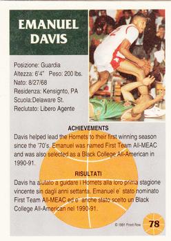 1991 Front Row Italian/English #78 Emanual Davis Back