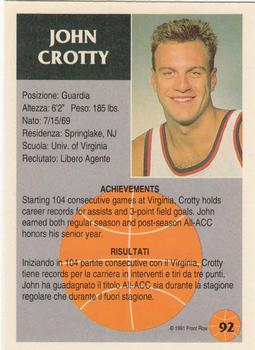 1991 Front Row Italian/English #92 John Crotty Back