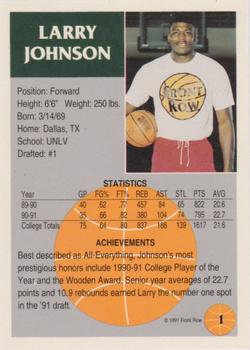 1991 Front Row - Gold #1 Larry Johnson Back