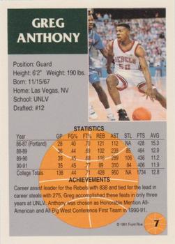 1991 Front Row - Gold #7 Greg Anthony Back