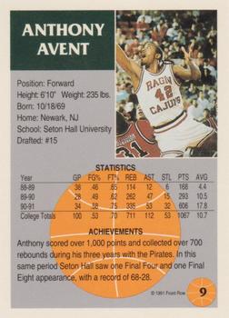 1991 Front Row - Gold #9 Anthony Avent Back