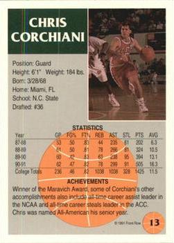 1991 Front Row - Gold #13 Chris Corchiani Back