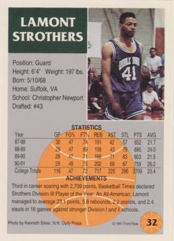 1991 Front Row - Gold #32 Lamont Strothers Back