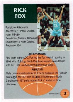 1991 Front Row Italian/English - Gold #3 Rick Fox Back