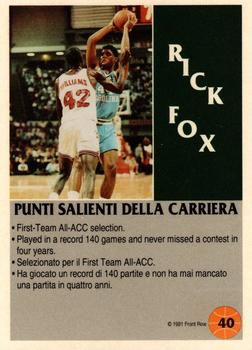 1991 Front Row Italian/English - Gold #40 Rick Fox Back