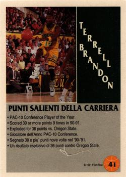 1991 Front Row Italian/English - Gold #41 Terrell Brandon Back