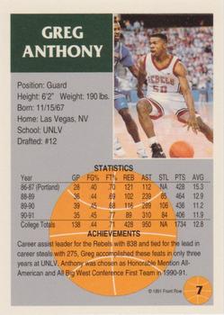 1991 Front Row - Silver #7 Greg Anthony Back