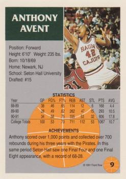 1991 Front Row - Silver #9 Anthony Avent Back