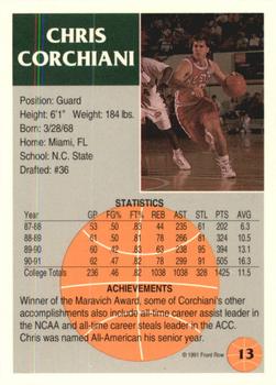 1991 Front Row - Silver #13 Chris Corchiani Back