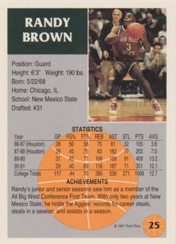 1991 Front Row - Silver #25 Randy Brown Back