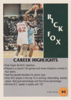 1991 Front Row - Silver #40 Rick Fox Back