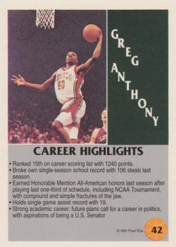 1991 Front Row - Silver #42 Greg Anthony Back