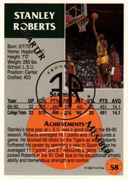 1991 Front Row Update - Gold Charter Member #58 Stanley Roberts Back