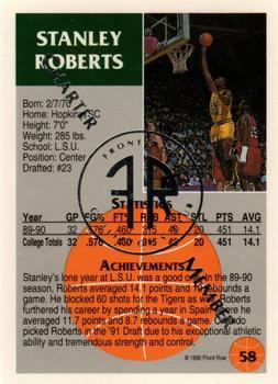 1991 Front Row Update - Silver Charter Member #58 Stanley Roberts Back