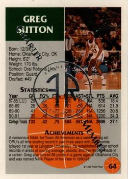 1991 Front Row Update - Silver Charter Member #64 Greg Sutton Back