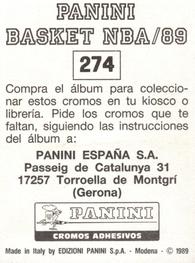 1988-89 Panini Stickers (Spanish) #274 Dale Ellis Back
