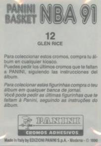 1990-91 Panini Stickers (Spanish) #12 Glen Rice Back