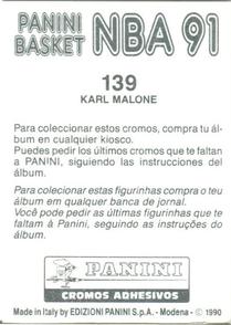 1990-91 Panini Stickers (Spanish) #139 Karl Malone Back