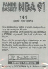 1990-91 Panini Stickers (Spanish) #144 Mitch Richmond Back