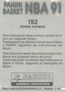 1990-91 Panini Stickers (Spanish) #192 Dennis Rodman Back