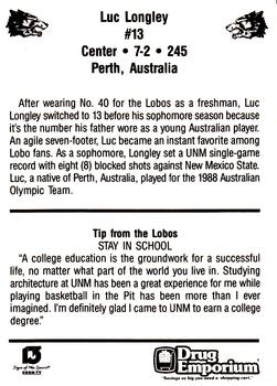 1988-89 New Mexico Lobos #6 Luc Longley  Back