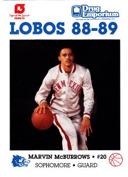 1988-89 New Mexico Lobos #7 Marvin McBurrows  Front