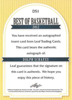 2011-12 Leaf Best of Basketball Autographs #DS1 Dolph Schayes Back