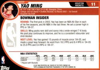 2007-08 Bowman #11 Yao Ming Back
