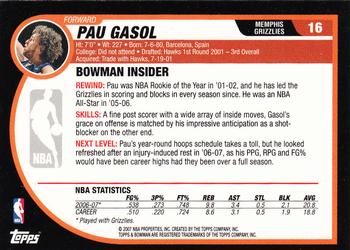 2007-08 Bowman #16 Pau Gasol Back
