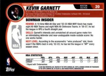 2007-08 Bowman #20 Kevin Garnett Back