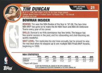 2007-08 Bowman #21 Tim Duncan Back