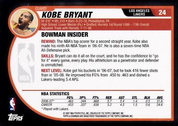 2007-08 Bowman #24 Kobe Bryant Back