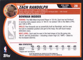 2007-08 Bowman #28 Zach Randolph Back