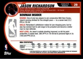 2007-08 Bowman #29 Jason Richardson Back