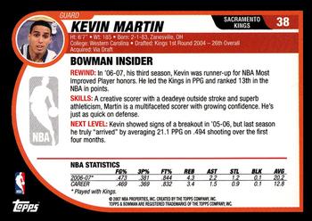 2007-08 Bowman #38 Kevin Martin Back