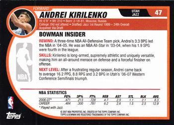 2007-08 Bowman #47 Andrei Kirilenko Back