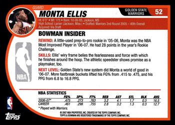 2007-08 Bowman #52 Monta Ellis Back