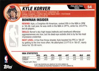 2007-08 Bowman #54 Kyle Korver Back